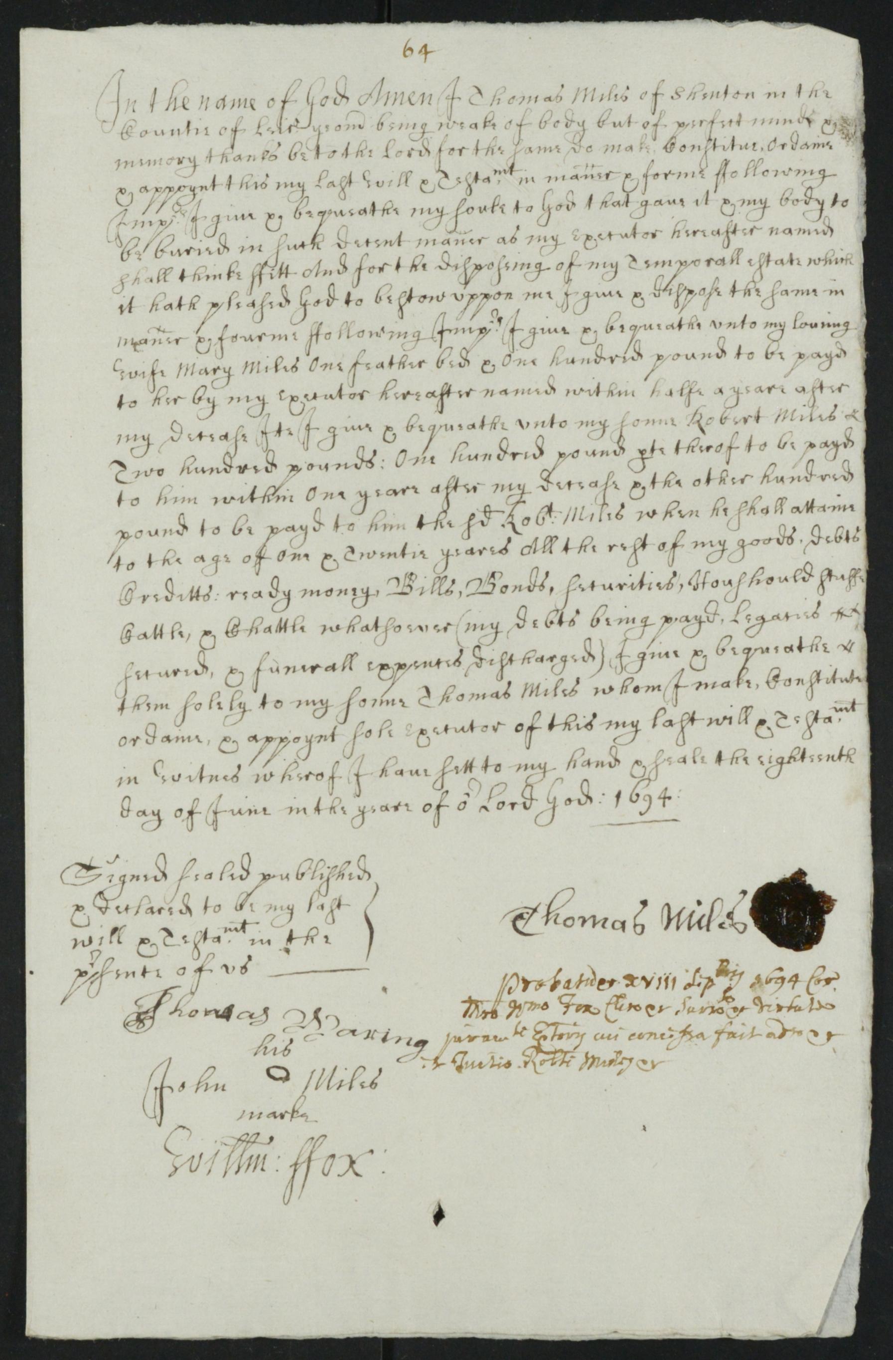 Thomas' last will and testament